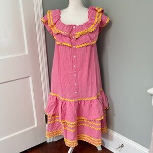 Lisa Marie Fernandez Pink Ruffled Dress Yellow Accents Large